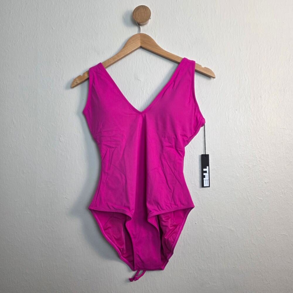 NWT TA3 Pink Plungey V-Neck One Piece Swimsuit Large/Short 3.0